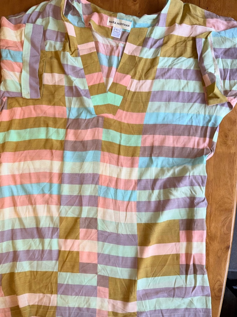 Mara Hoffman Womens Large Multi Color Geometric Stripe V-Neck Shift Dress L